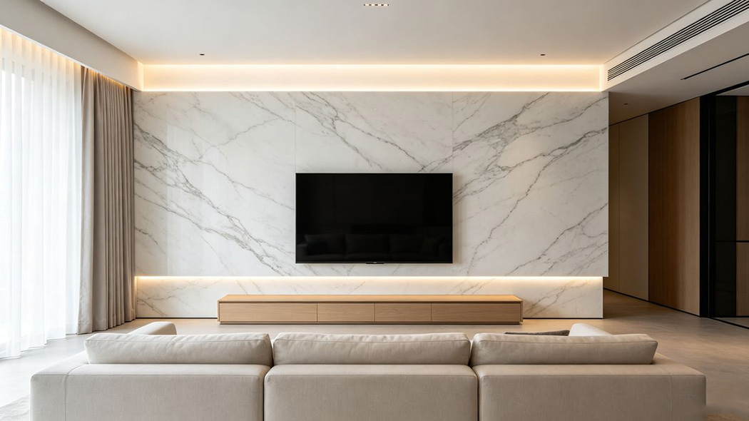 Large-size continuous textured stone slab TV background wall Large-size continuous textured stone slab TV background wall