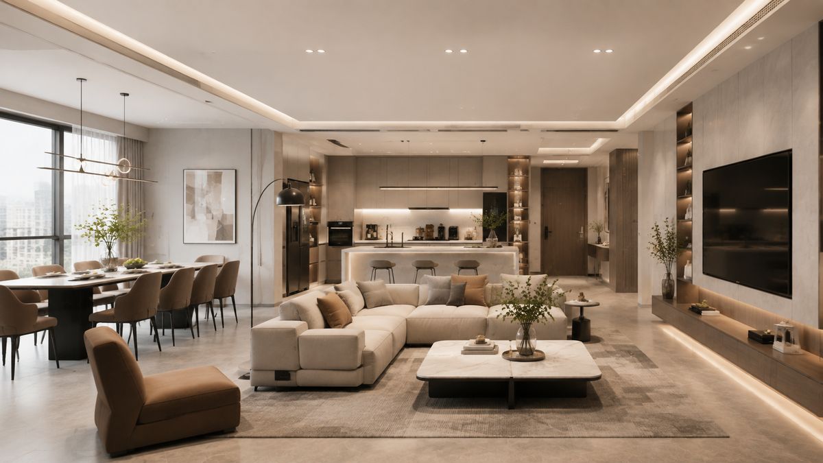 large format porcelain slab living room design